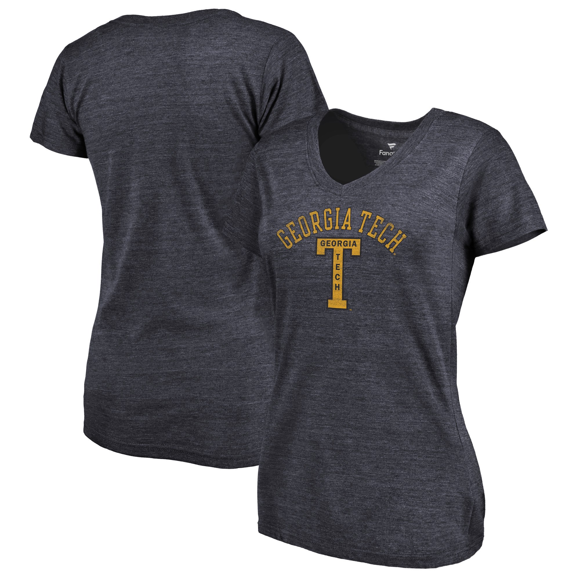 2020 NCAA Fanatics Branded GA Tech Yellow Jackets Women Navy Vault Arch over Logo TriBlend VNeck TShirt